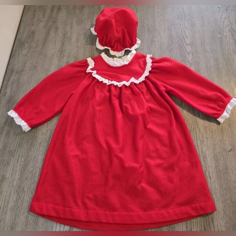 Vintage BellePointe Baby Christmas Dress & Hat Red Velour Lace Cuffs Collar 18M